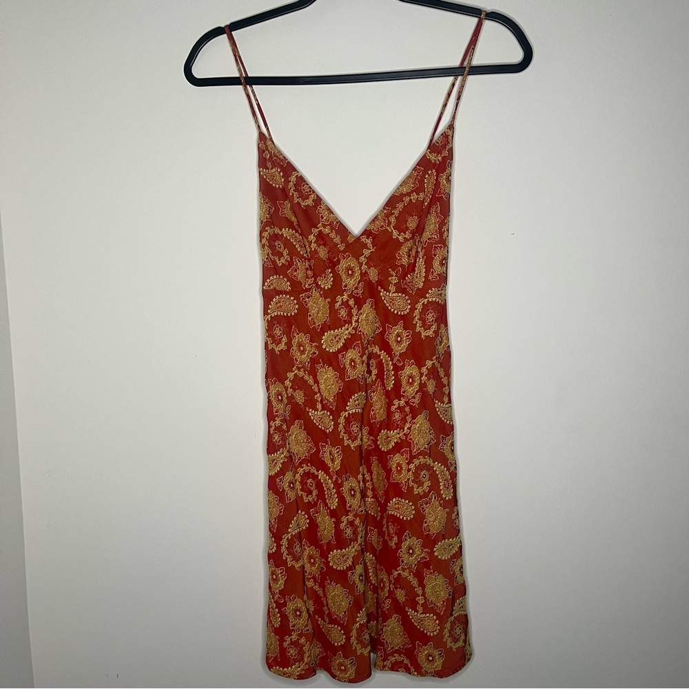 Vintage 90s Victoria's Secret Orange and Gold Floral Slip
